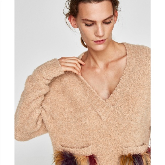 Pull Zara à Manches Longues Avec Poignets Effilochés - Taille M écru - 100% Coton - Neuf Avec étiquettes